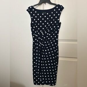 Connected Apparel Navy and White Polka Dot Dress, Size 6